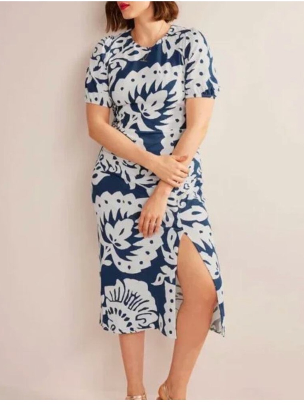 Boden Tencel Blend Puff Sleeve Keyhole Back Midi Dress